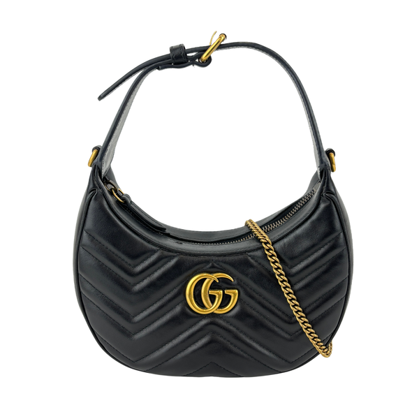 GG Marmont Small Half-Moon Shoulder Bag in Black