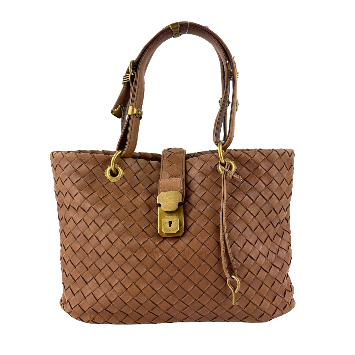 Small Nappa Intrecciato Capri Handbag in Brown - Glampot