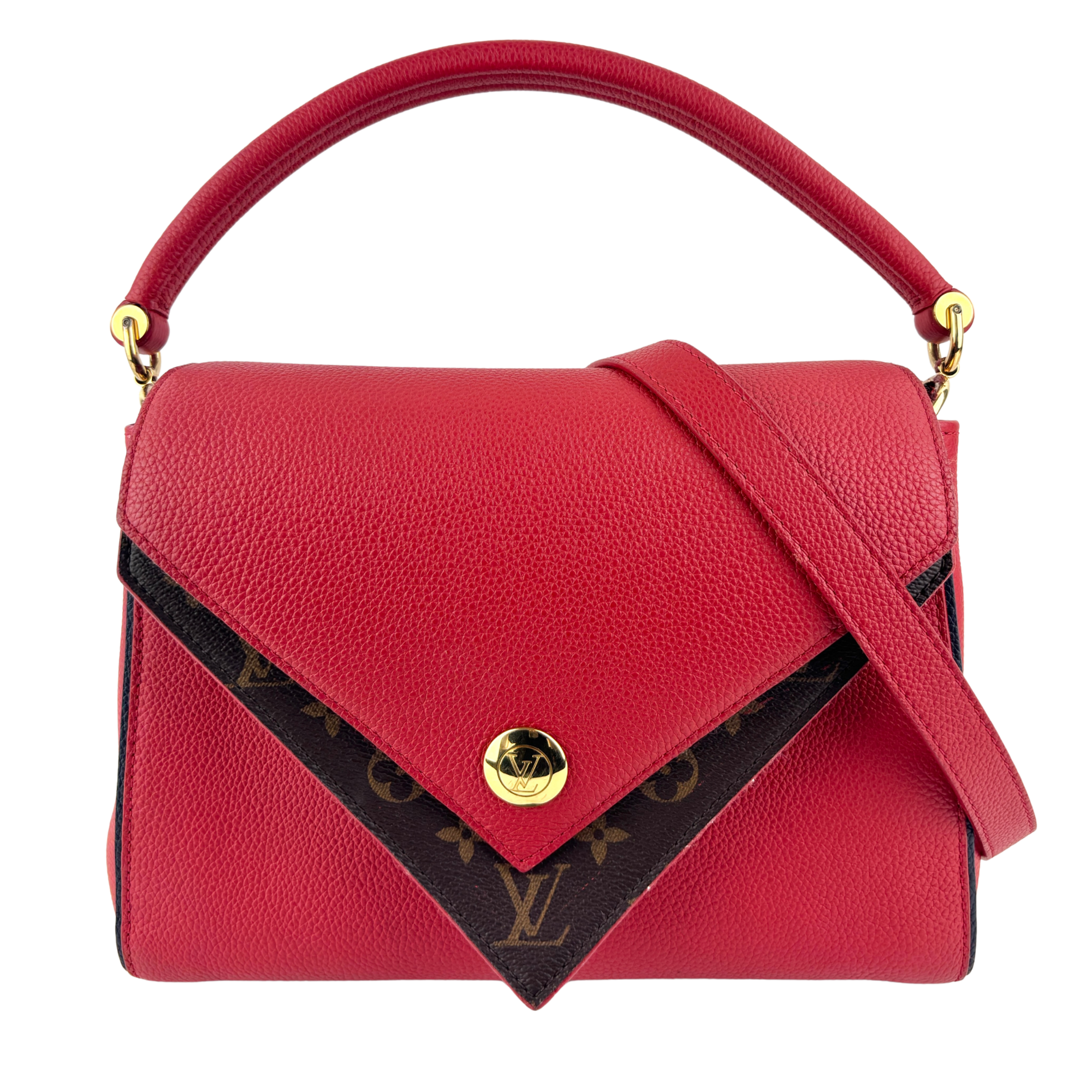 Rubis Leather & Monogram Canvas Double V Bag