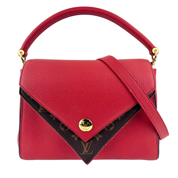 Rubis Leather & Monogram Canvas Double V Bag
