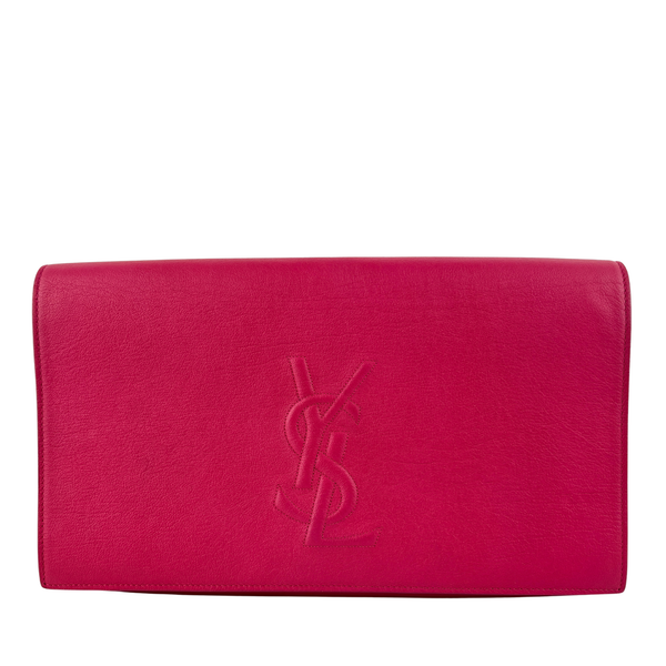 Large Leather Belle de Jour Clutch in Dark Pink