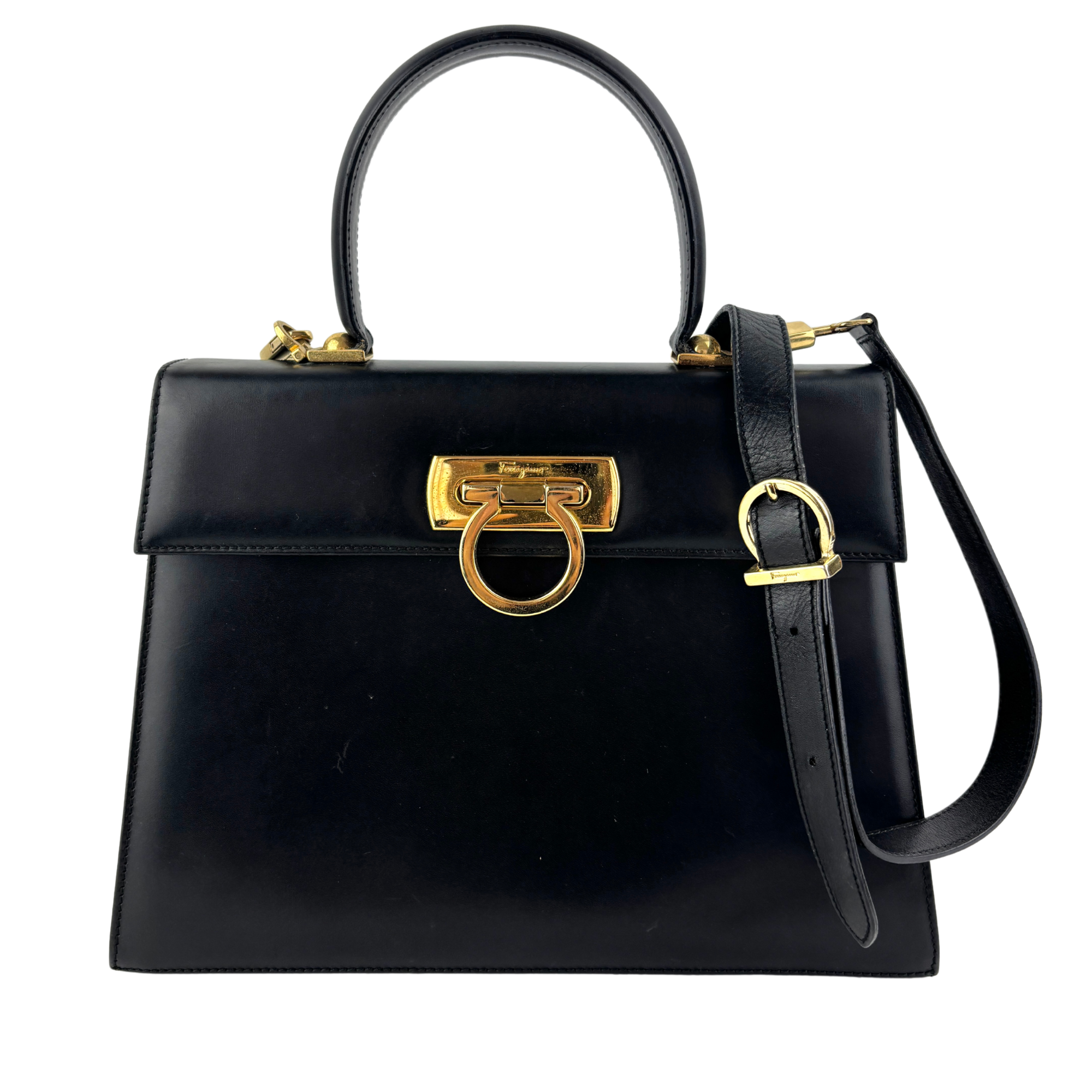 Gancini Top Handle Bag in Black