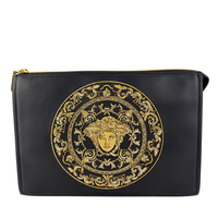 La Medusa Embroidered Leather Clutch in Black