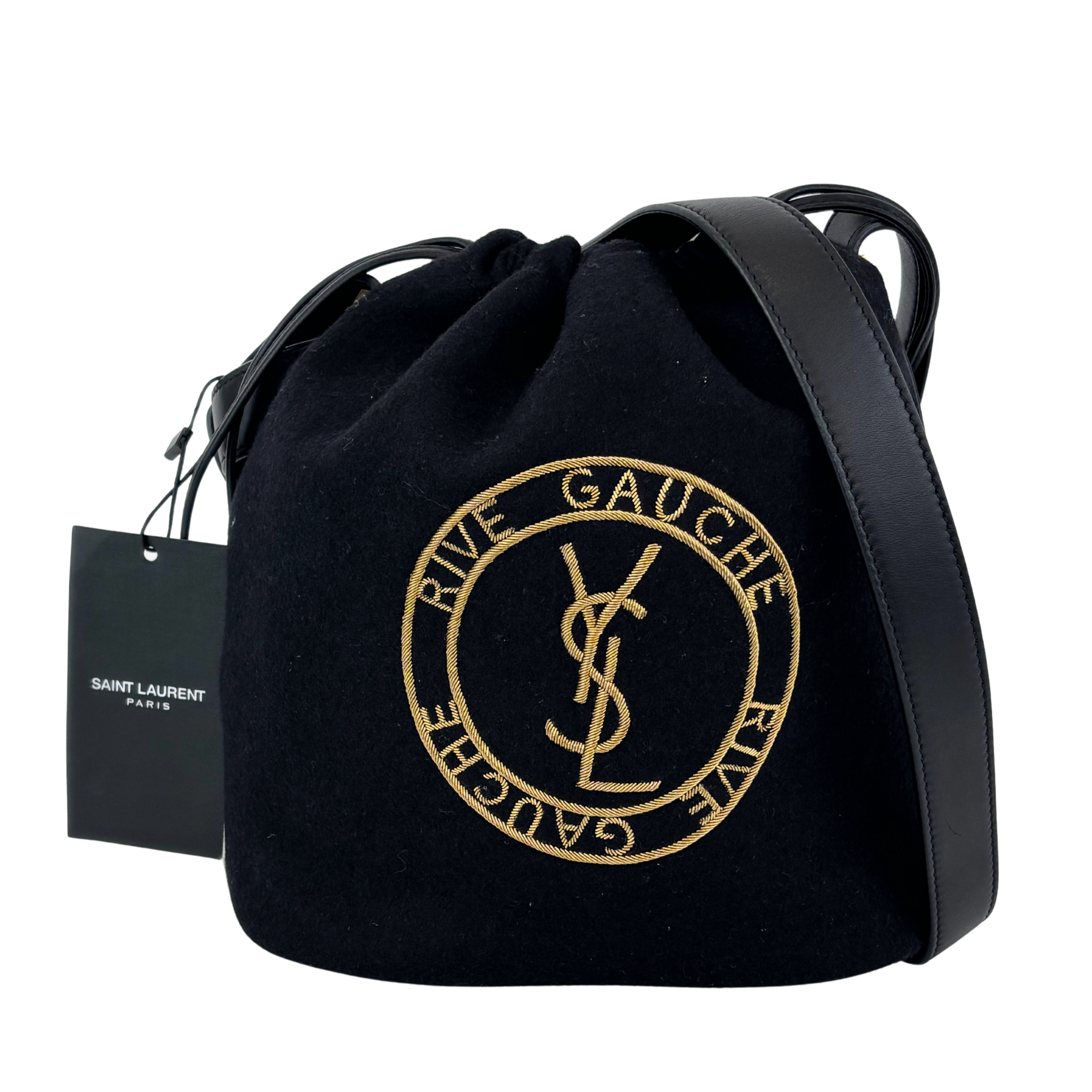 Rive Gauche Bucket Bag Black Wool / Gold YSL Emblem