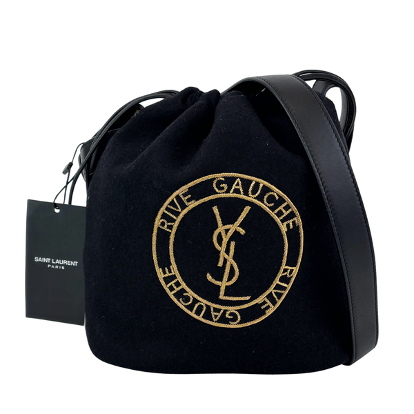 Rive Gauche Bucket Bag Black Wool / Gold YSL Emblem