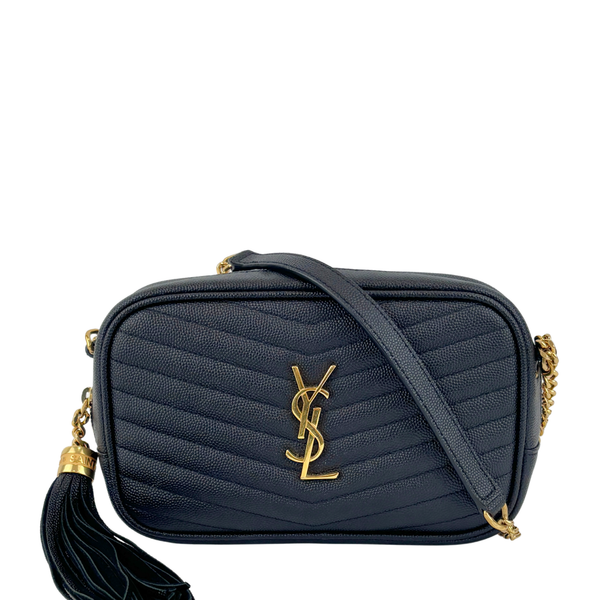 Mini Lou Camera Bag in Black Chevron Quilted Grained Leather