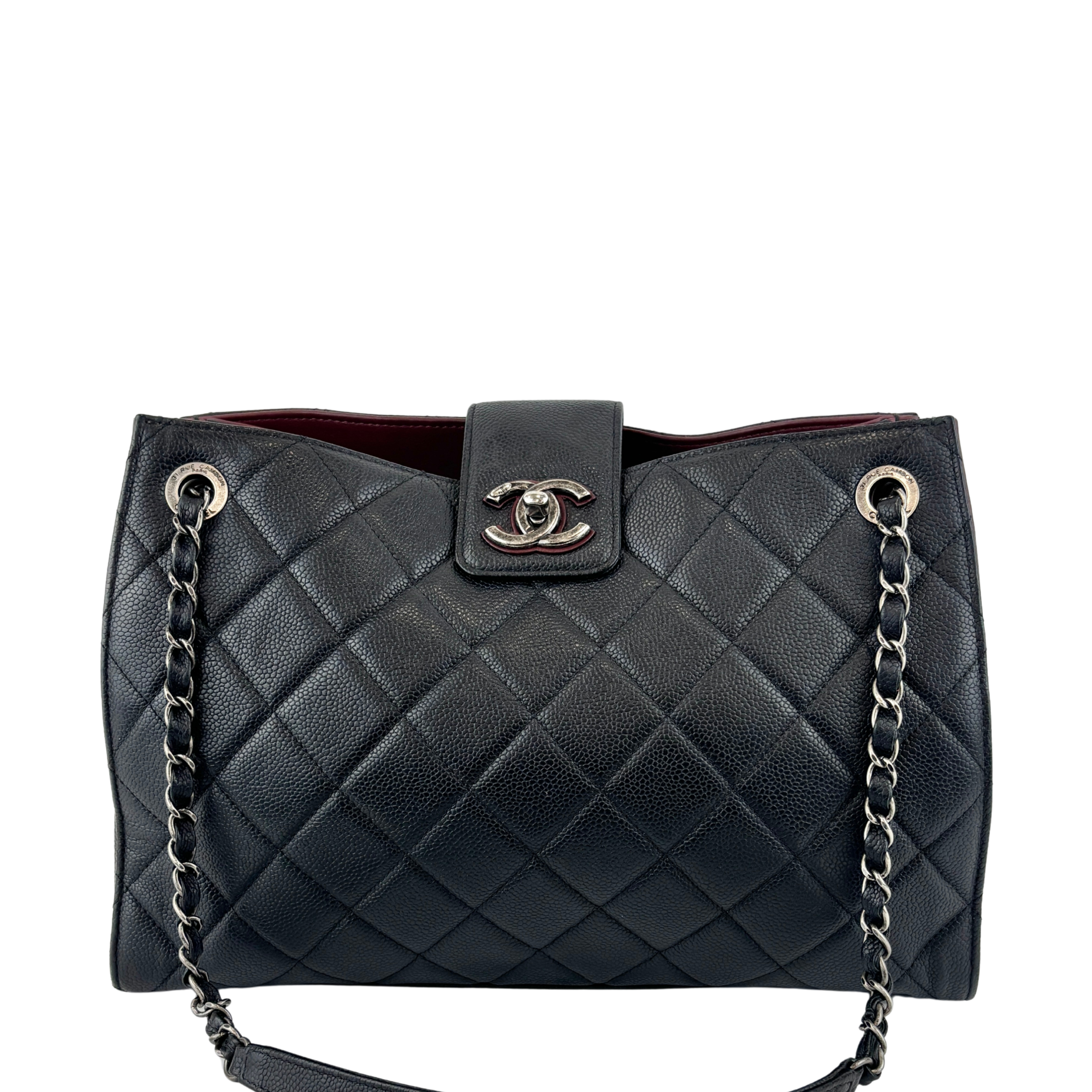 Paris Salzburg Large CC Accordion Shopping Tote in Black Caviar RHW - Glampot