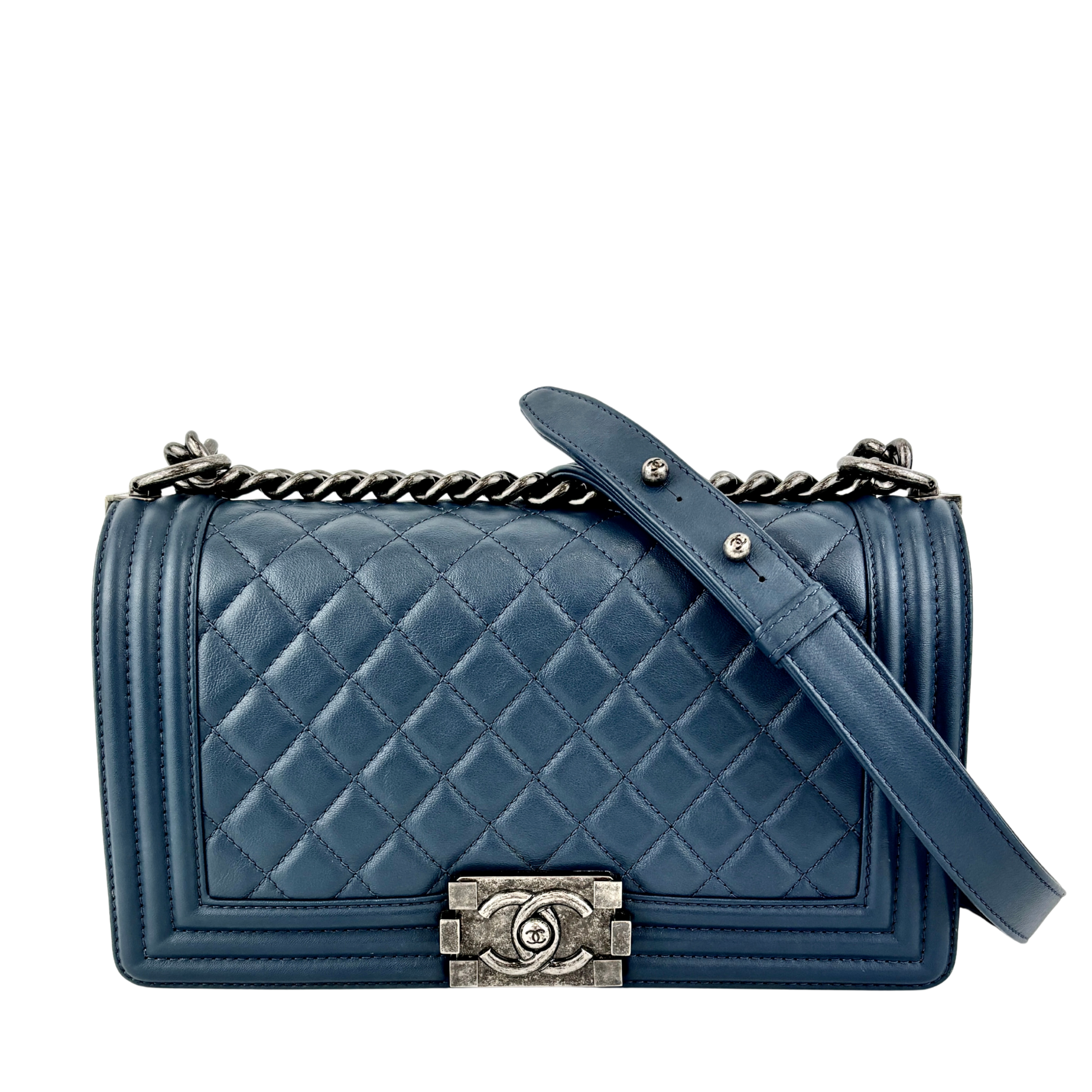 Old Medium Boy in Blue Quilted Lambskin - Glampot