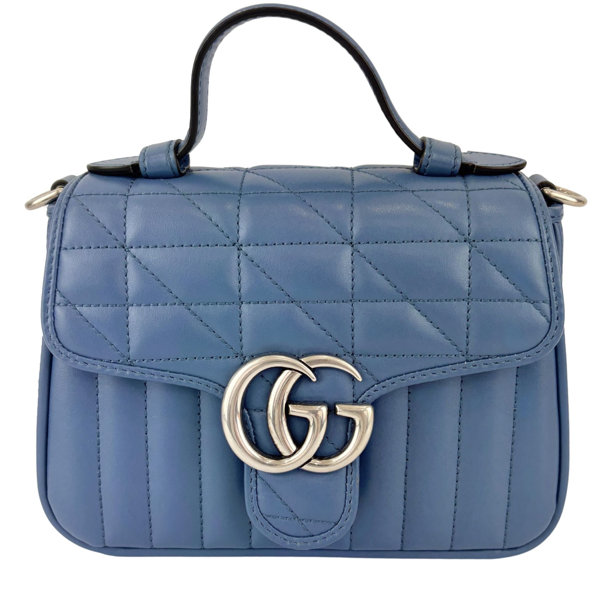 Blue Matelassé GG Marmont Top Handle Mini Tote Bag