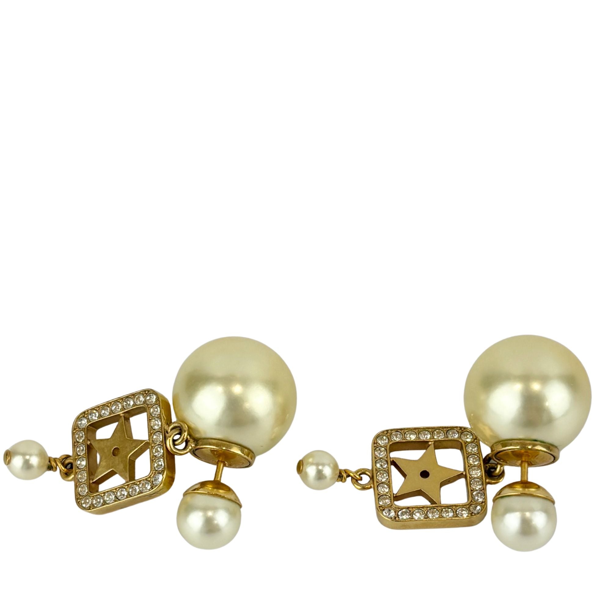 Faux Pearl Crystal Star Square Tribales Earrings Gold