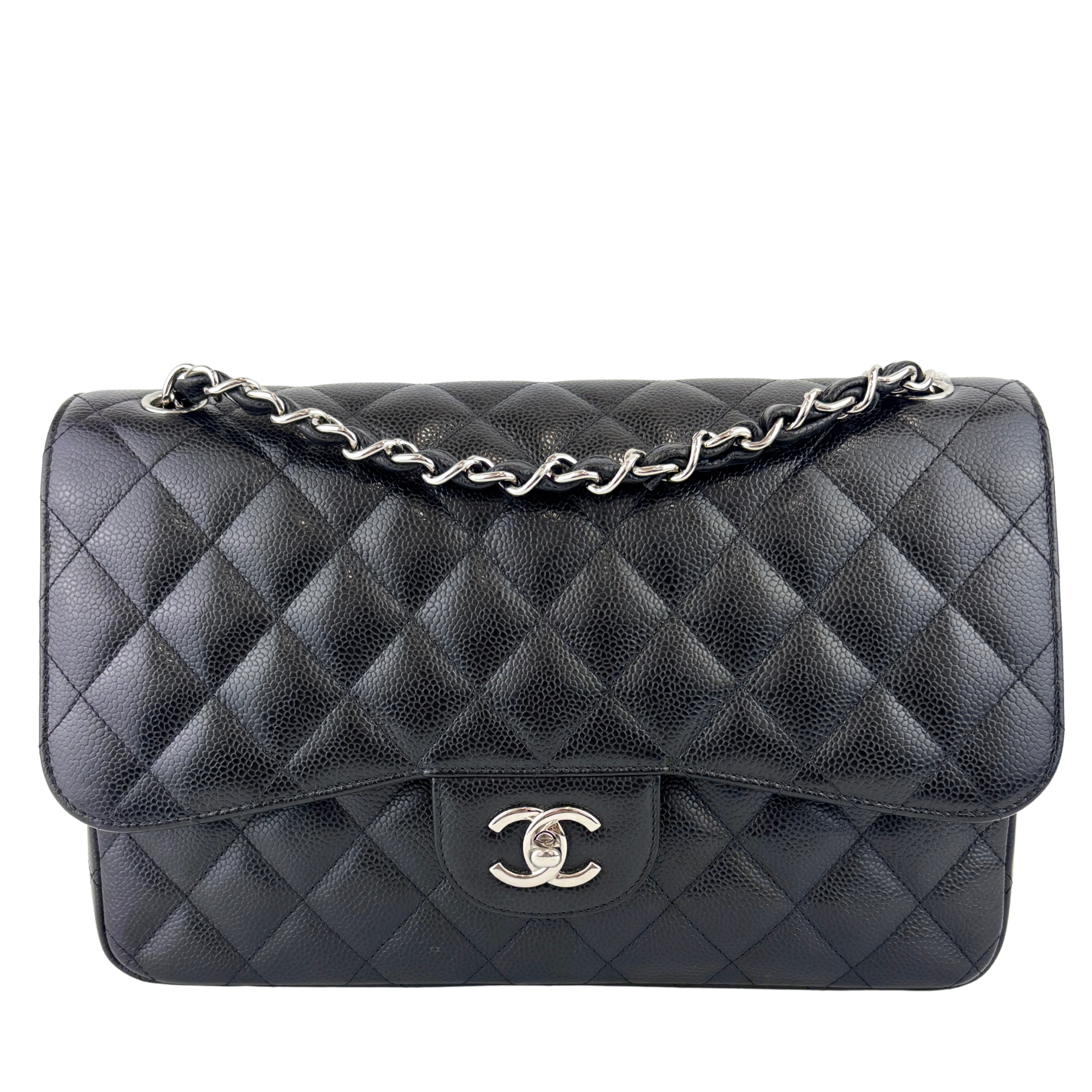 Black Caviar Classic Double Flap SHW