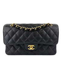 Classic Small Double Flap Black Caviar GHW - Glampot