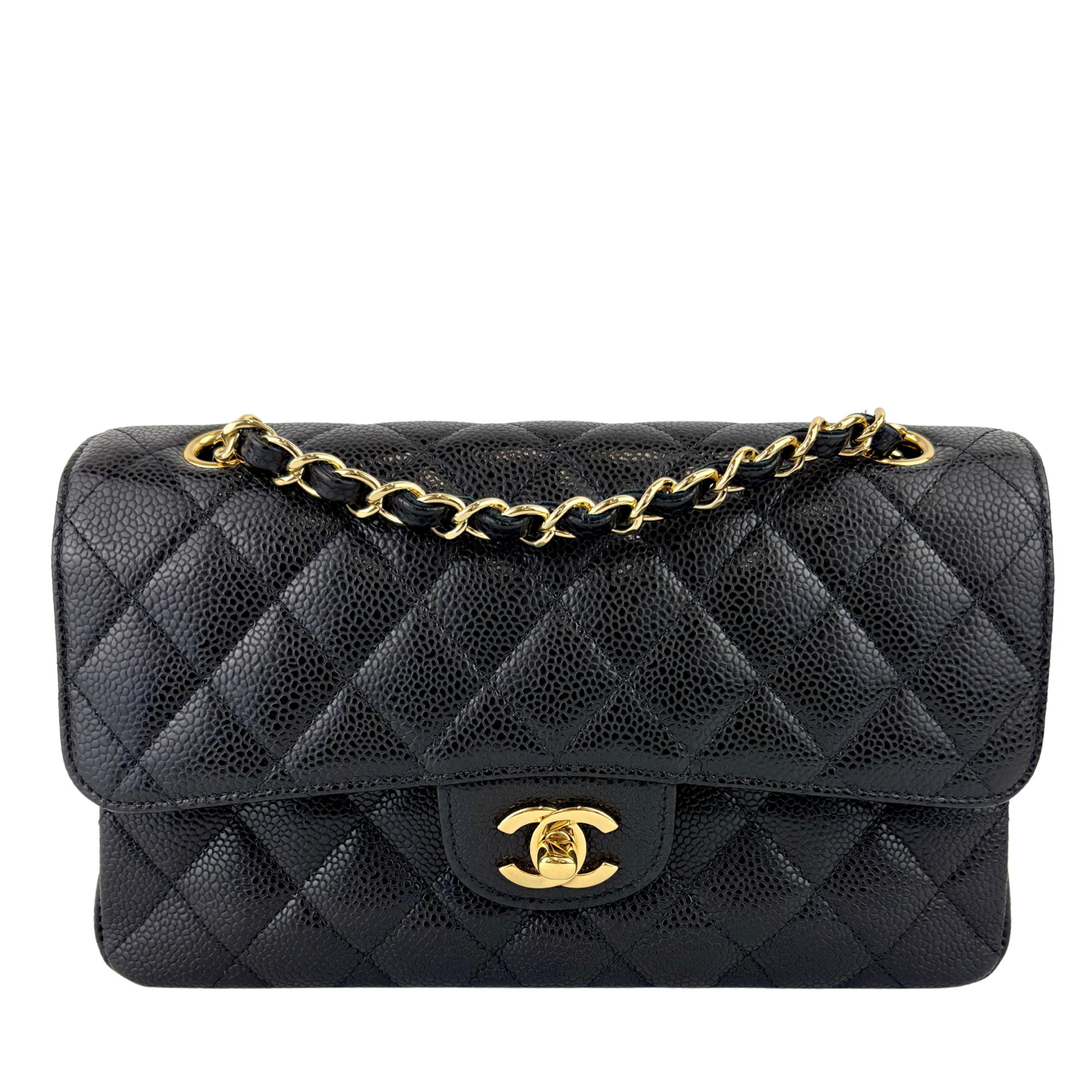 Classic Small Double Flap Black Caviar GHW - Glampot
