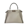 8BN290 Vitello Seta Lace Up Medium Peekaboo Iconic Satchel Grigio Polvere