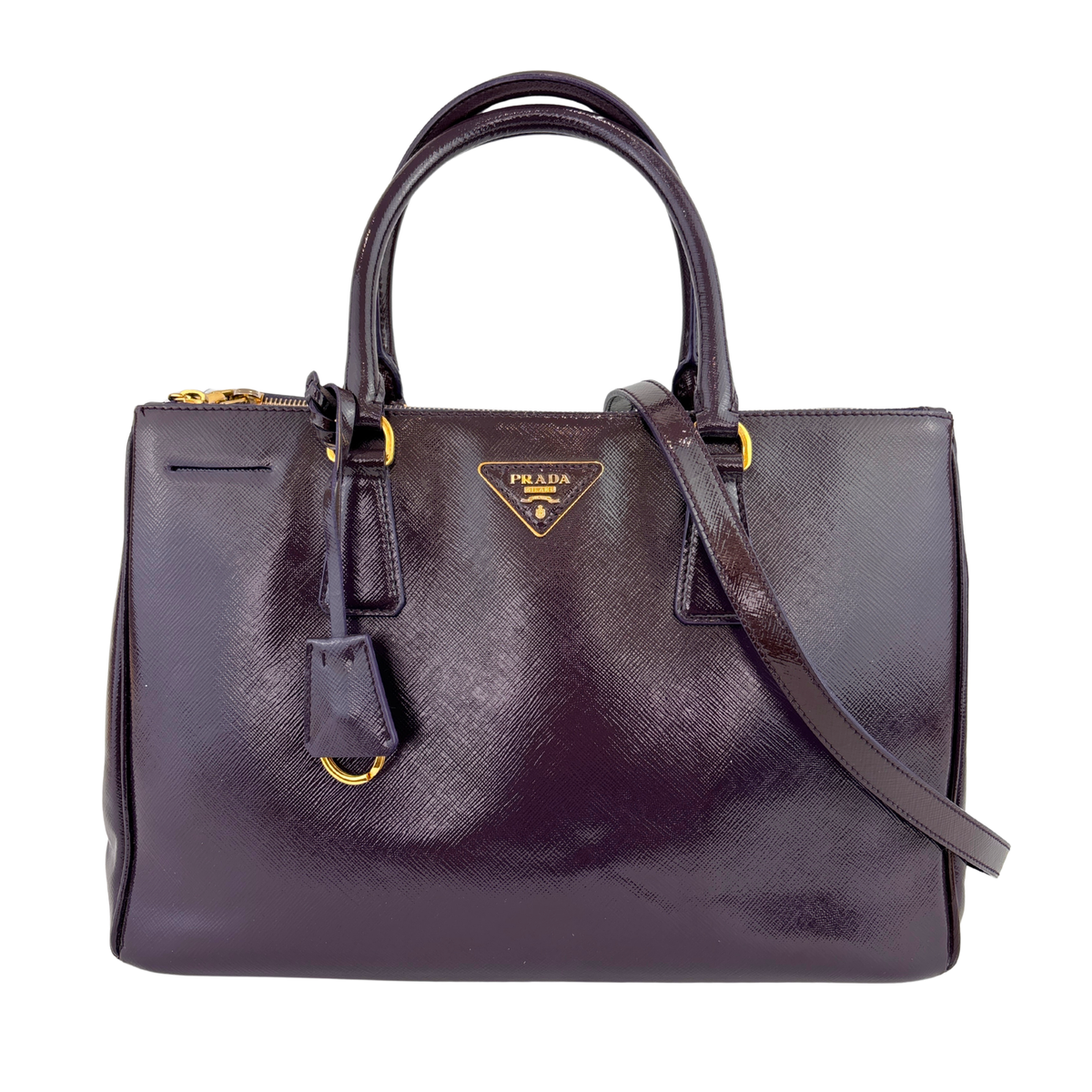 Galleria Medium Saffiano Double Zip Tote Purple Patent - Glampot