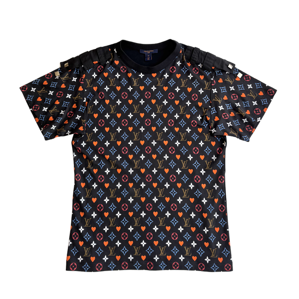 Multicolor Monogram Game On Cotton Contrast Back T-Shirt | Size M