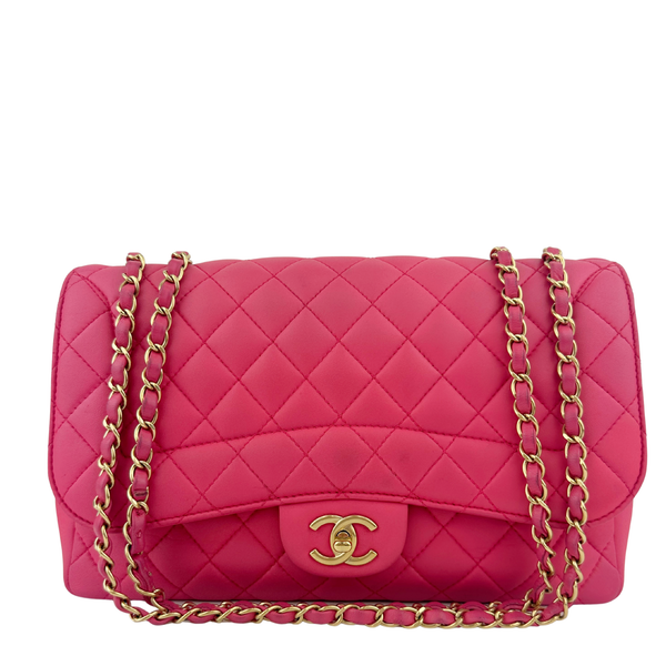 Mademoiselle Chic Pink Quilted  Lambskin Leather Flap Bag GHW