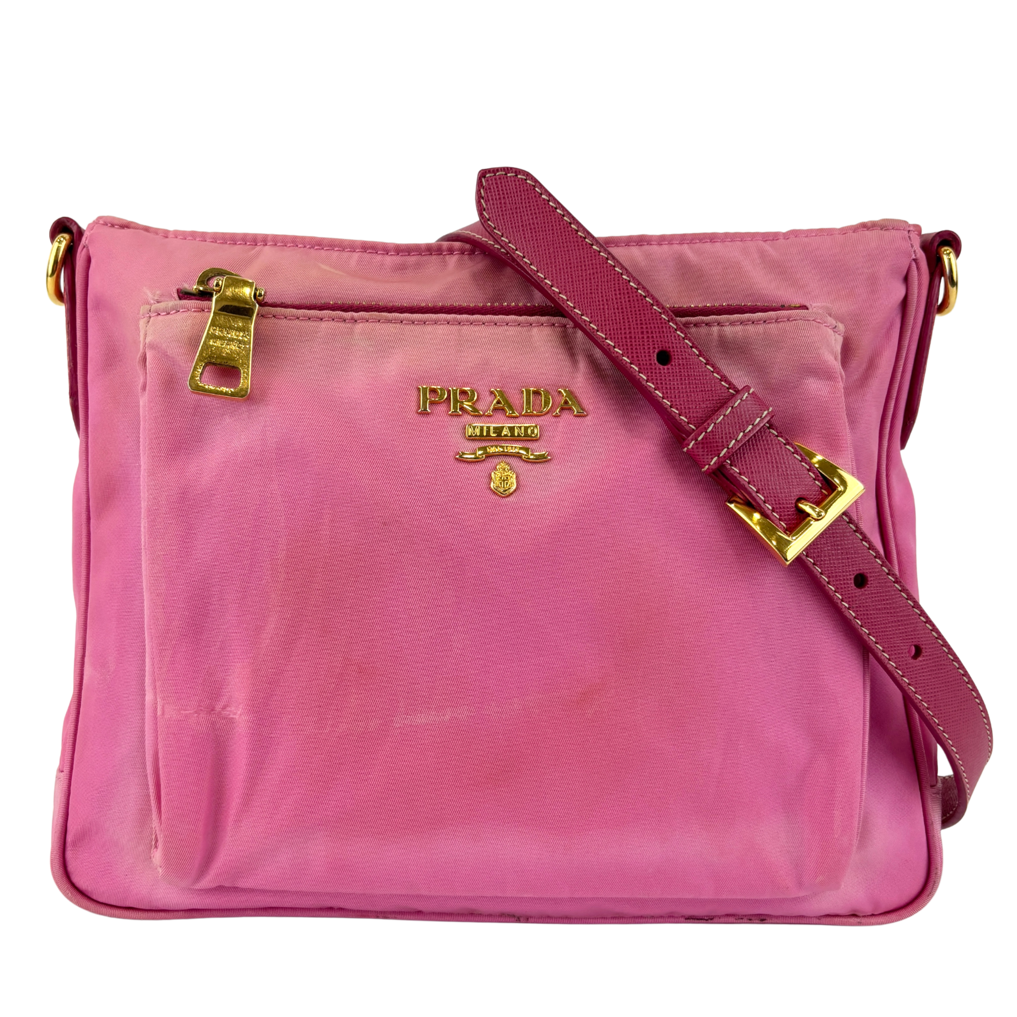Tessuto Nylon Zip Front Sling Bag Pink