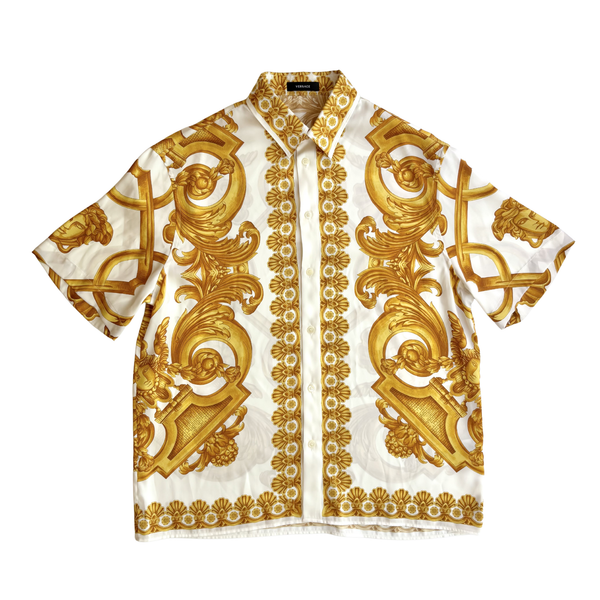 1010103 White / Gold Baroque Logo Printed Shirt | Size 52