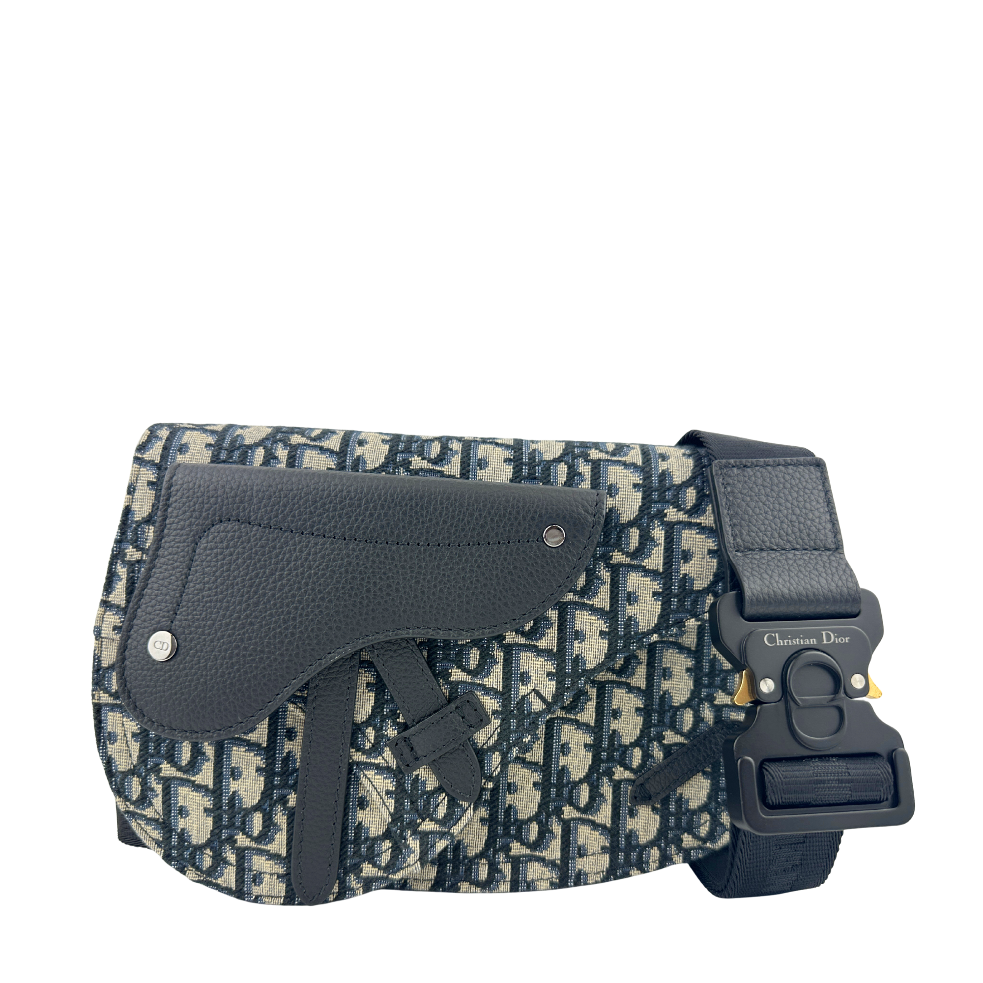 Saddle Messenger Dior Oblique Jacquard with Black Grained Calfskin Bag