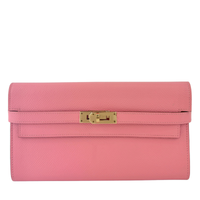 Kelly Long Wallet Epsom Calf Leather Rose Confetti Pink GHW