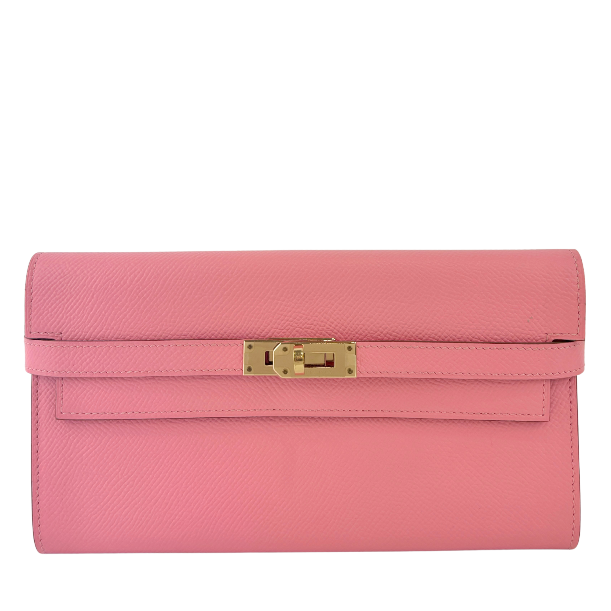 Kelly Long Wallet Epsom Calf Leather Rose Confetti Pink GHW