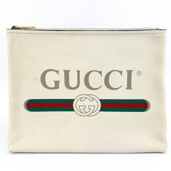 White Leather Logo Print Portfolio Clutch Bag