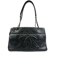 Quilted Caviar Leather Timeless CC Soft Shopping Tote in Black SHW