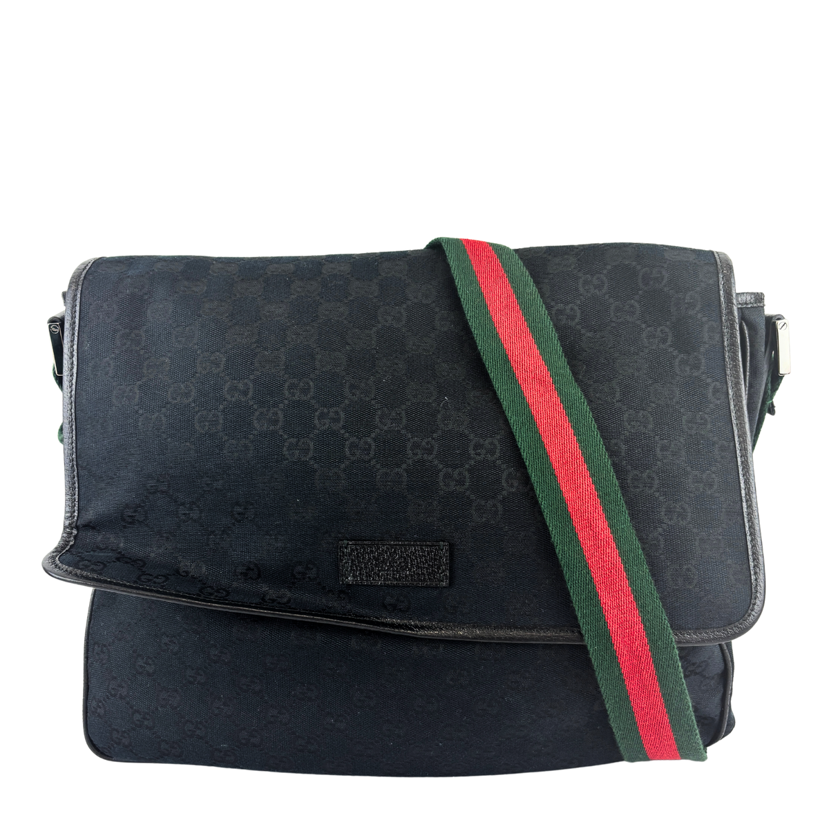Black Web Strap Flap Messenger GG Canvas Medium