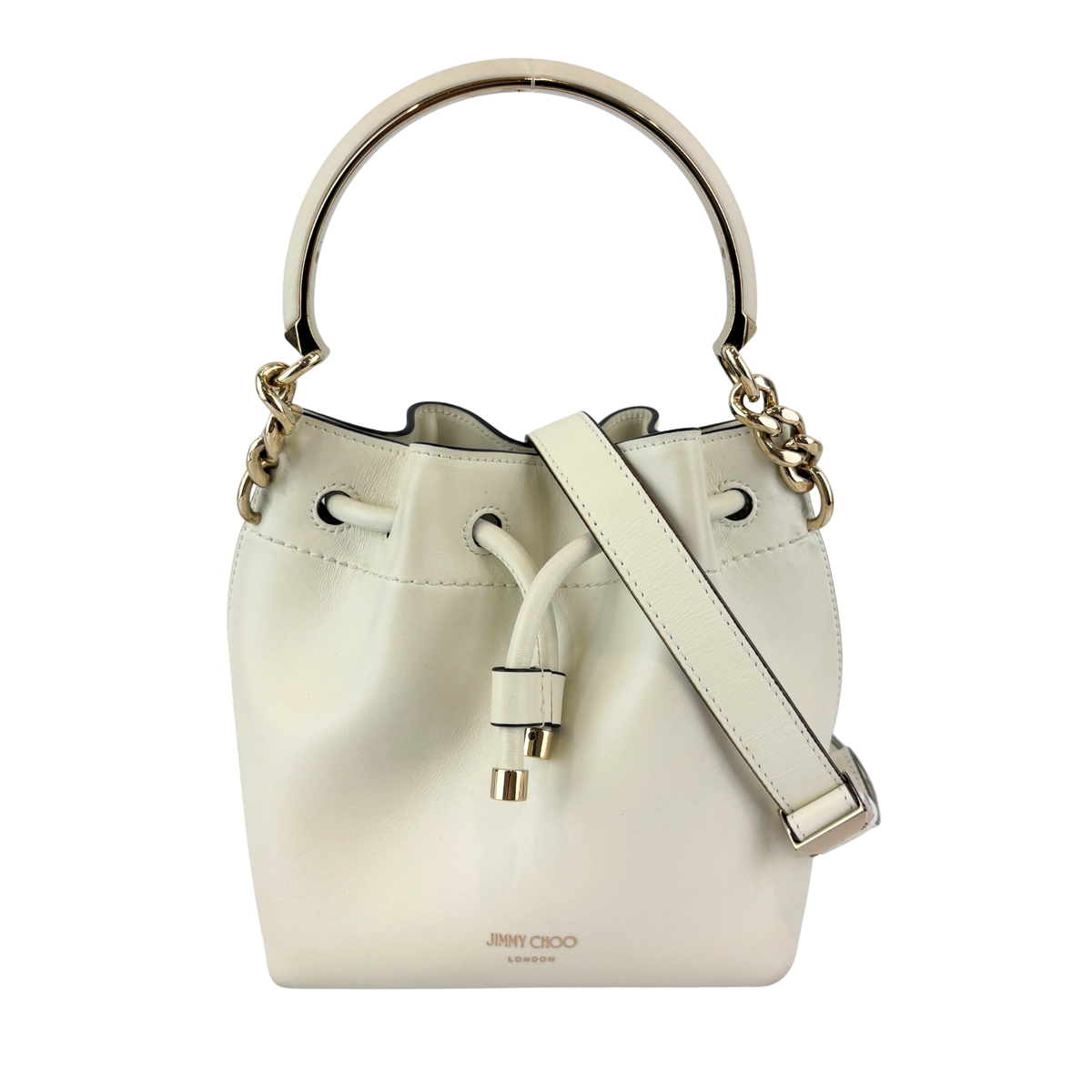 Small Bon Bon Leather Bucket Bag in White