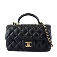 AS2431 Mini Rectangular Flap Bag with Top Handle Black Lambskin LGHW
