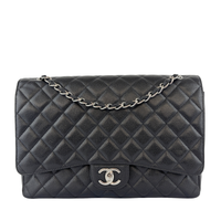 Maxi Classic Double Flap Bag Black Caviar Leather SHW