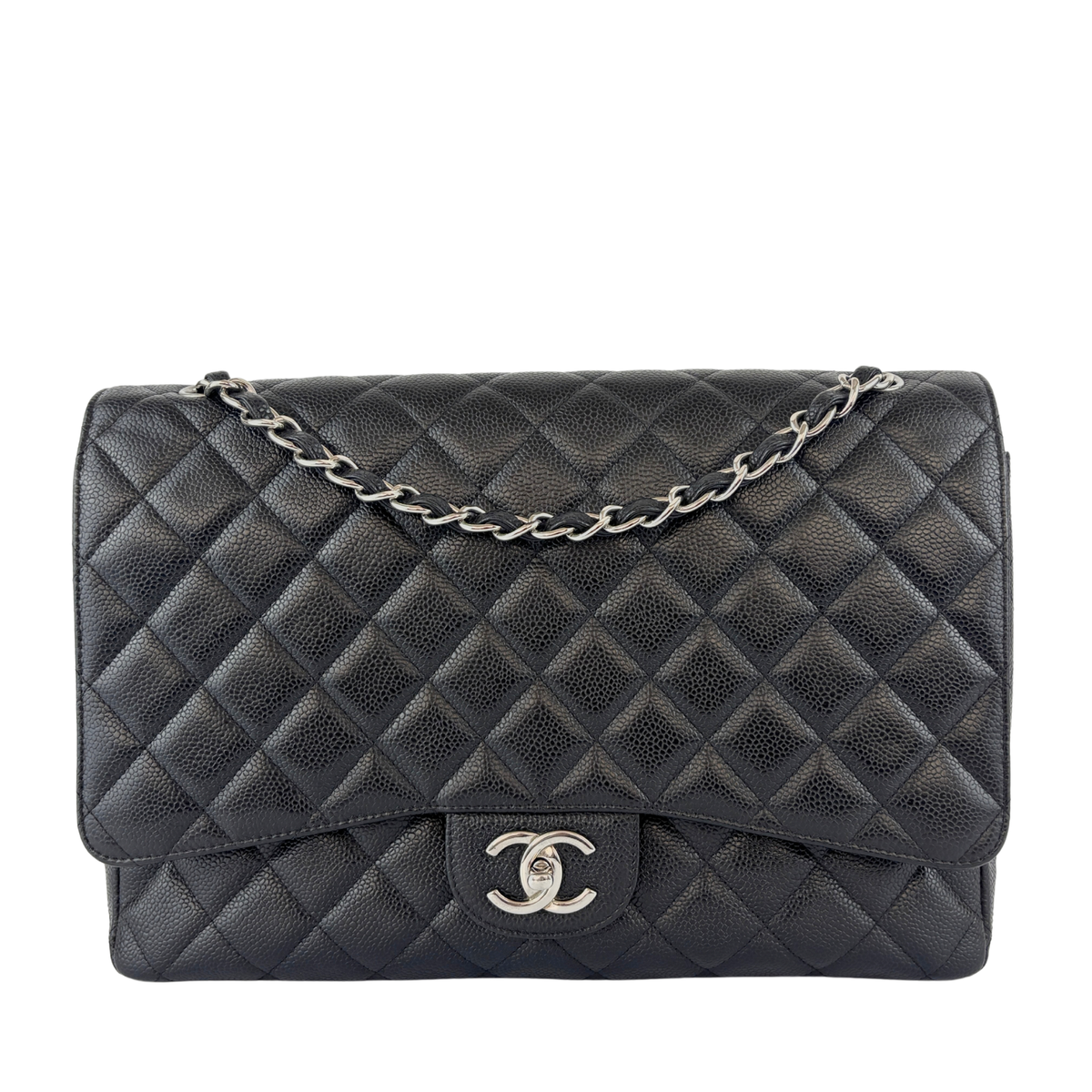 Maxi Classic Double Flap Bag Black Caviar Leather SHW
