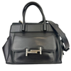 Medium Back Double T Grained Black Leather Satchel Bag