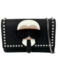 8M0346 Karlito Wallet On Chain Black Saffiano Studded Leather