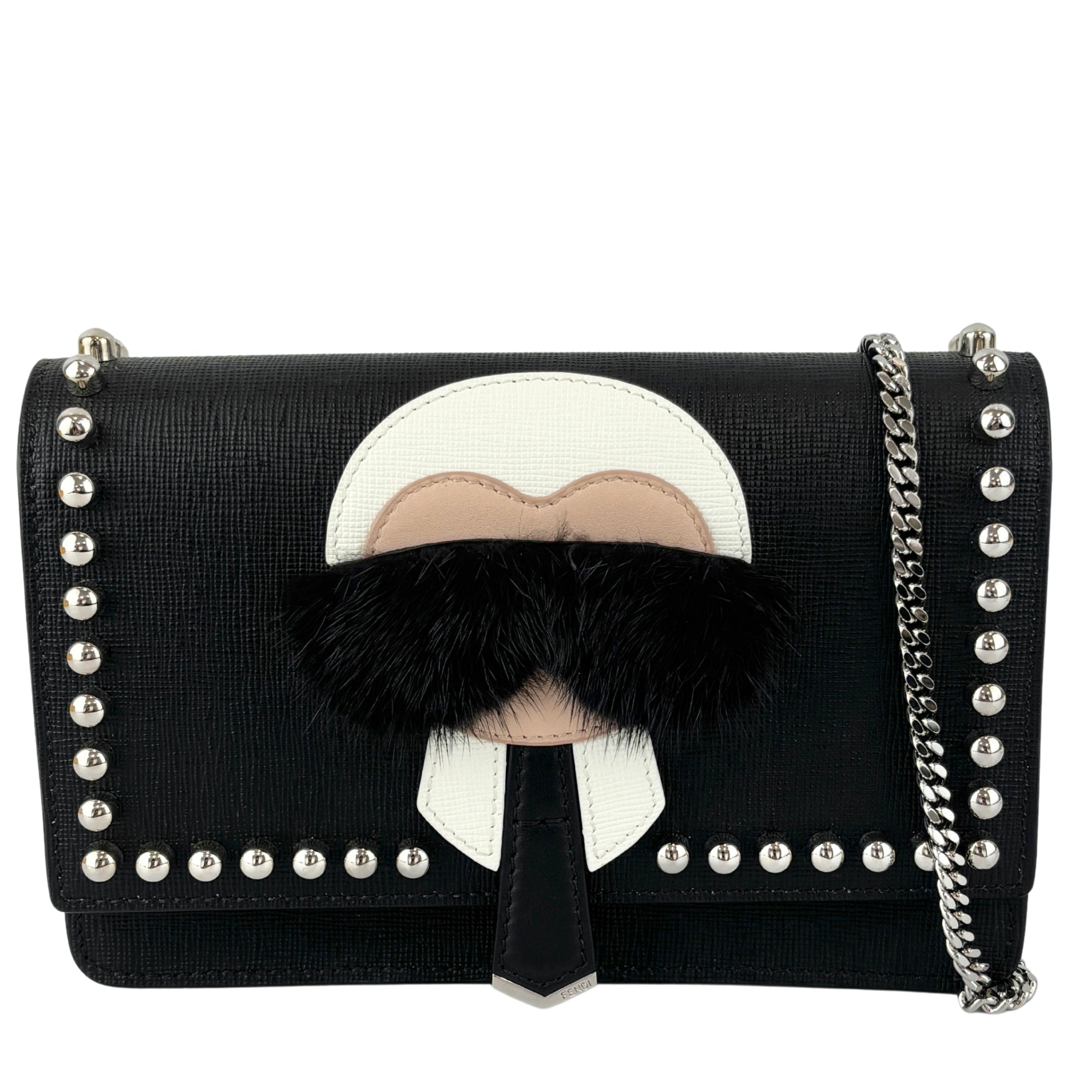 8M0346 Karlito Wallet On Chain Black Saffiano Studded Leather