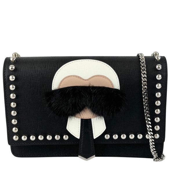 8M0346 Karlito Wallet On Chain Black Saffiano Studded Leather