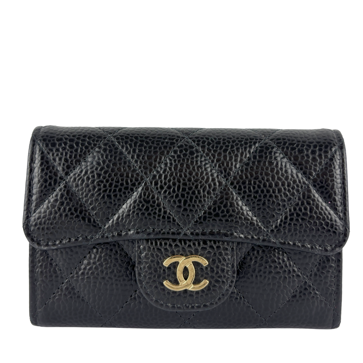 AP0212 Classic Flap Card Holder in Black Caviar GHW
