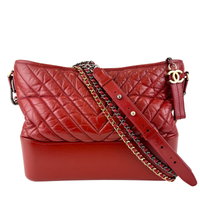 Gabrielle Hobo Chevron Aged Calfskin Large in Red - Glampot