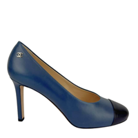Navy Blue Leather Cap Toe Pumps Size 37.5