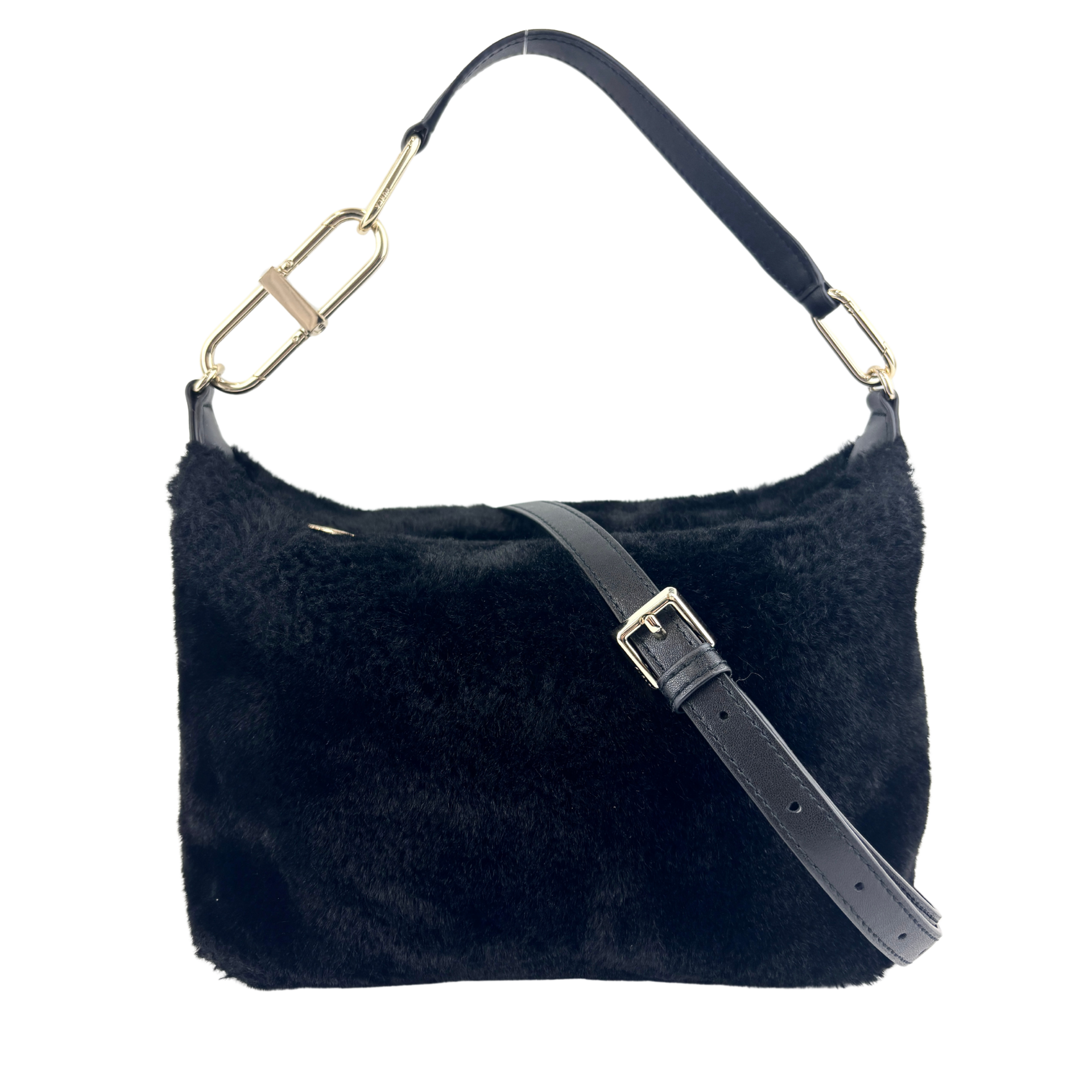 Furla Teia Black Faux Fur Crossbody Bag | Glampot