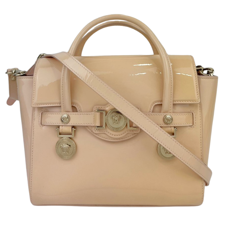 Small La Medusa Pastel Pink Patent Top Handle Bag