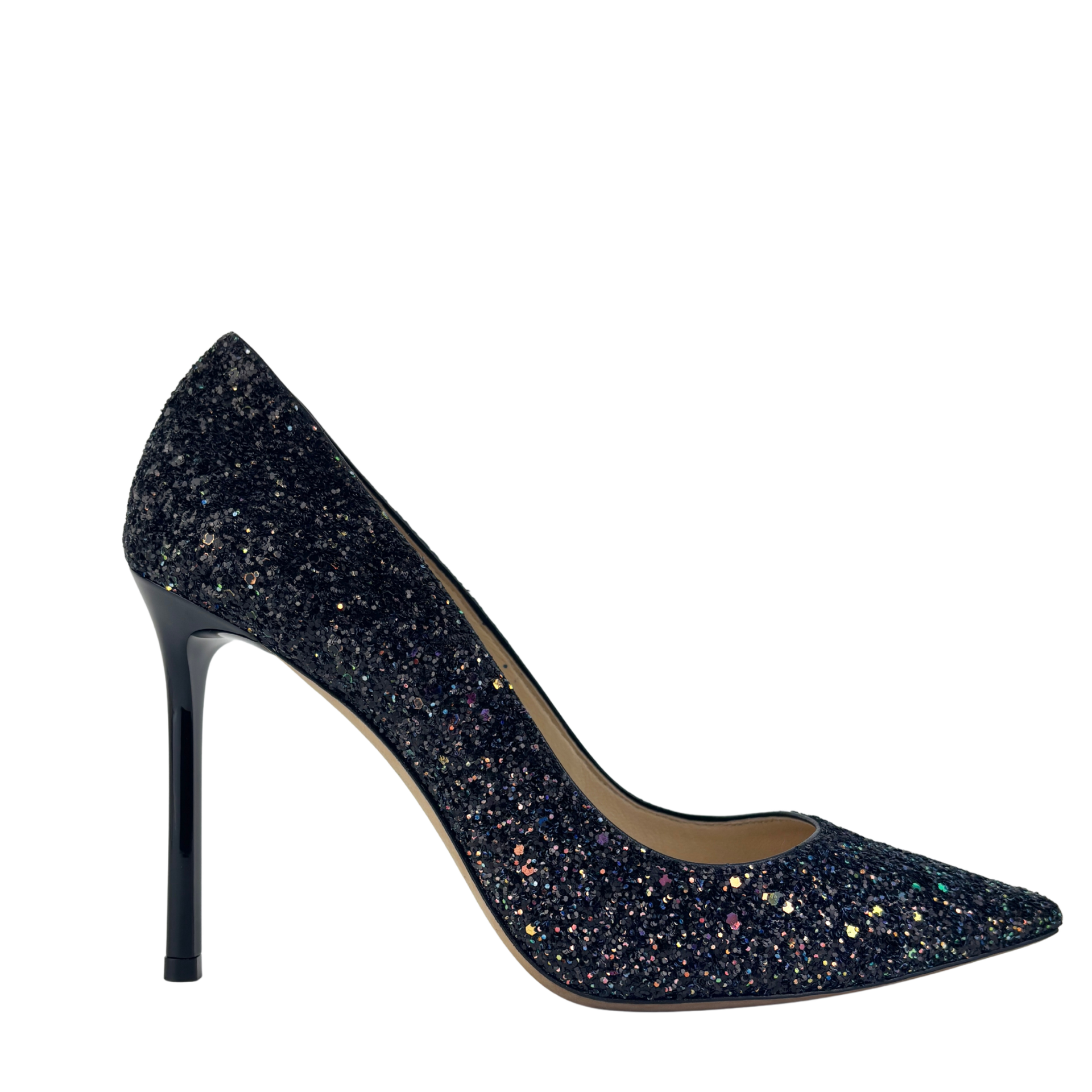 Jimmy Choo Romy 100 幻彩亮片黑色高跟鞋38.5码– Glampot