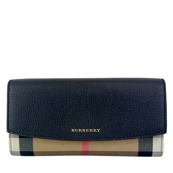 Black Beige House Check Canvas and Leather Porter Continental Wallet