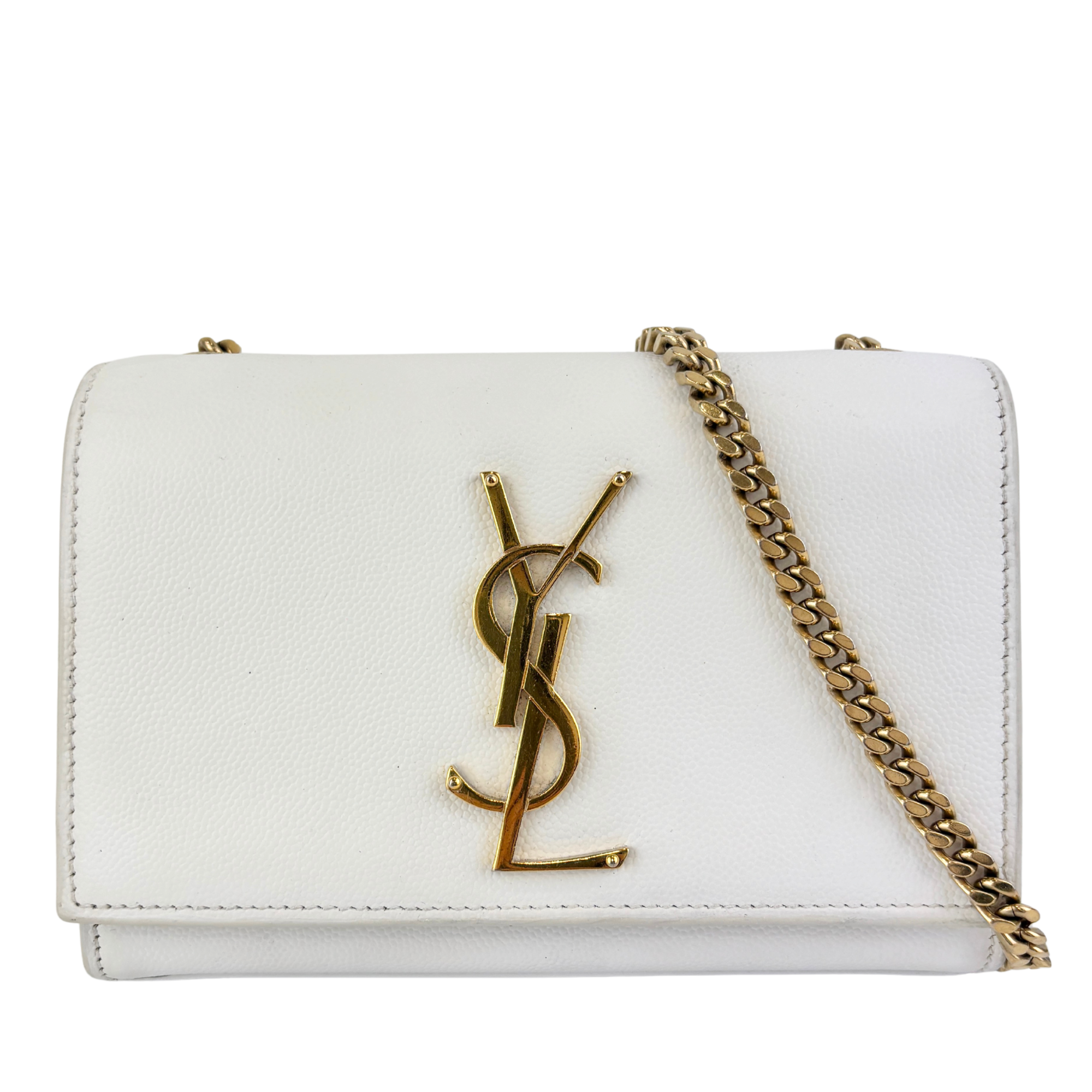 Small Kate White Grain De Poudre Embossed Leather GHW