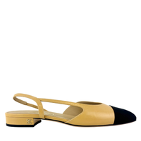 Goatskin & Grosgrain Slingbacks in Beige/Black Size 38C