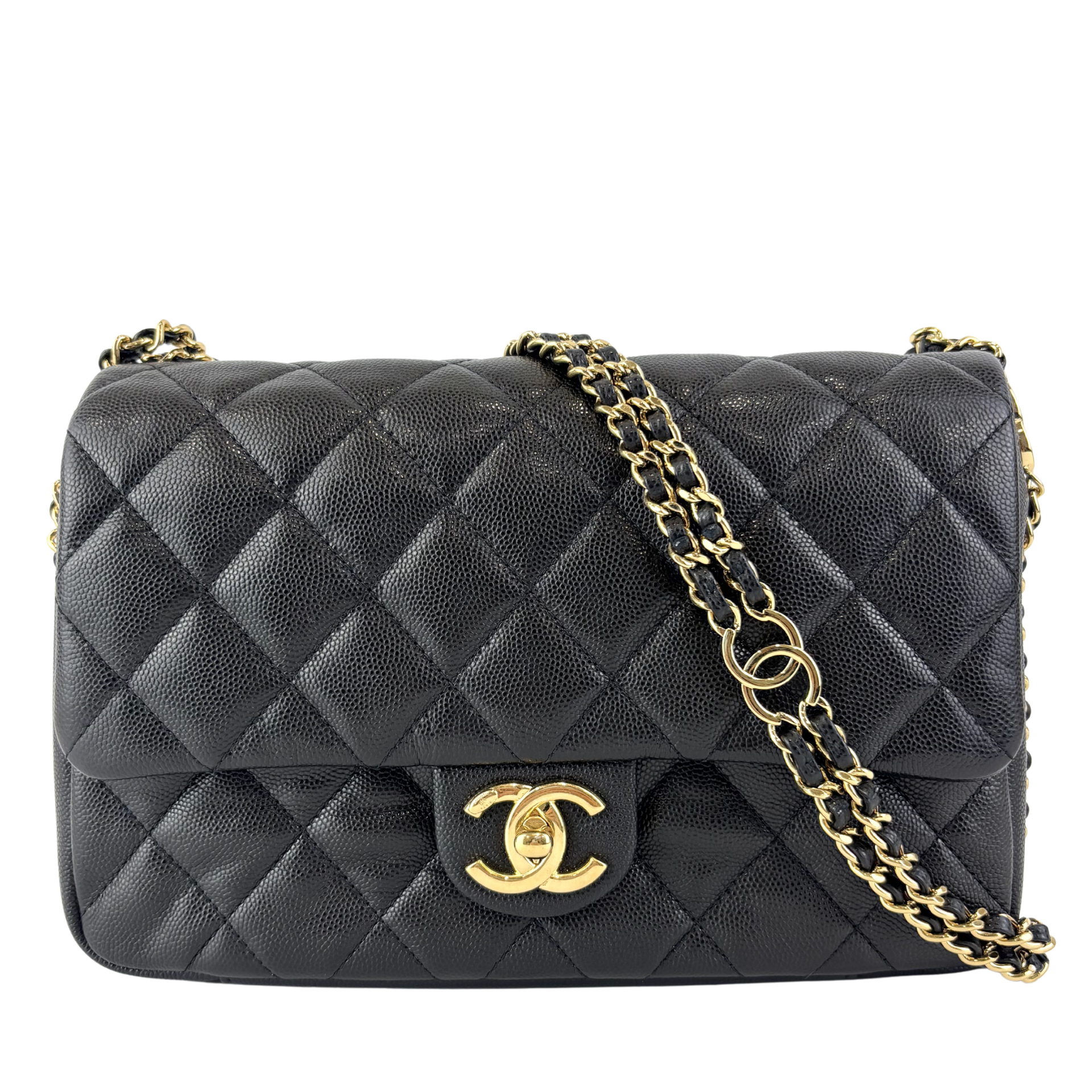 CHANEL ブラックエンボスショルダーバッグ Chanel AS3777 Quilted Caviar Chain Flap Crossbody Bag GHW – Glampot