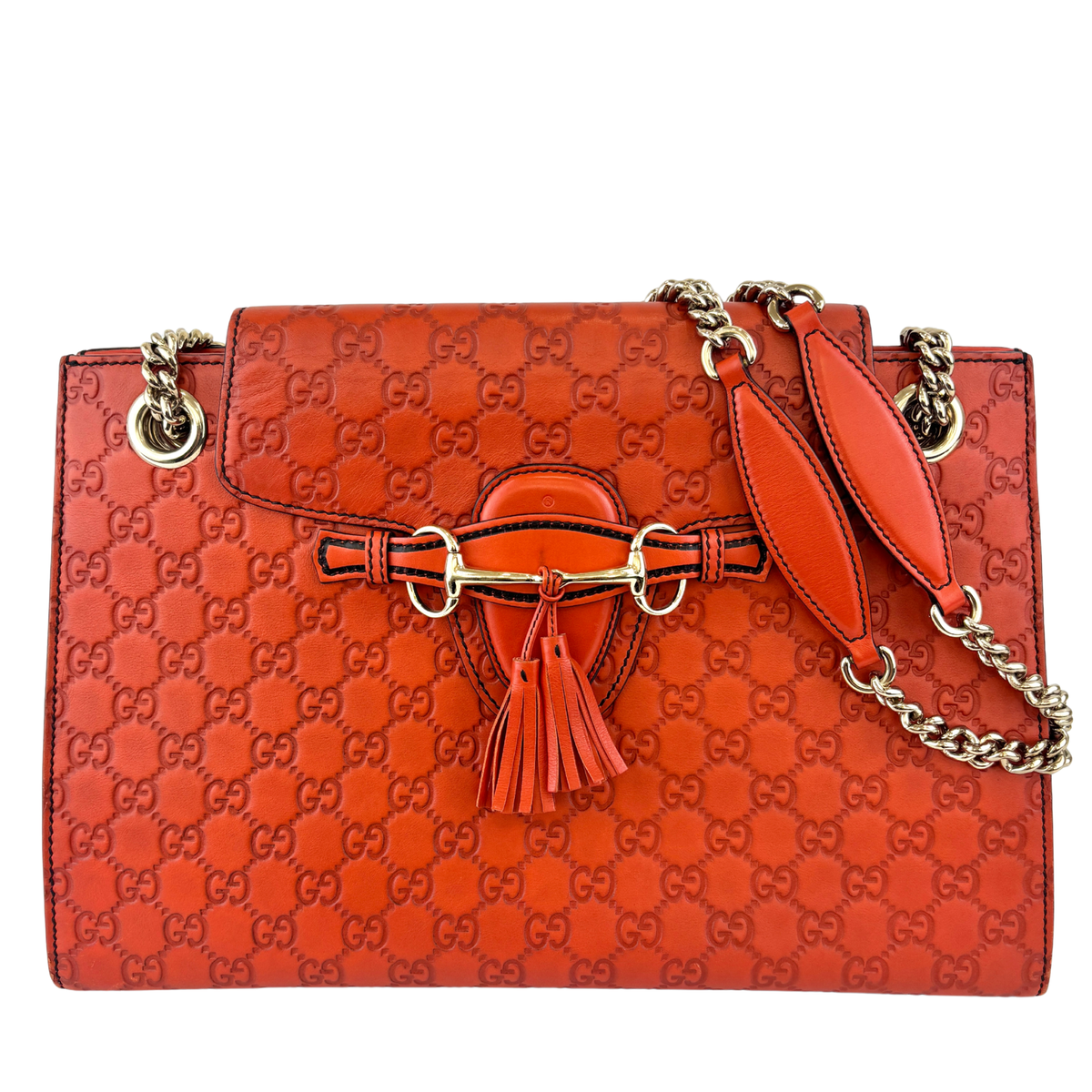 295403 Large Emily Guccissima Chain Shoulder Bag in Rust Orange - Glampot