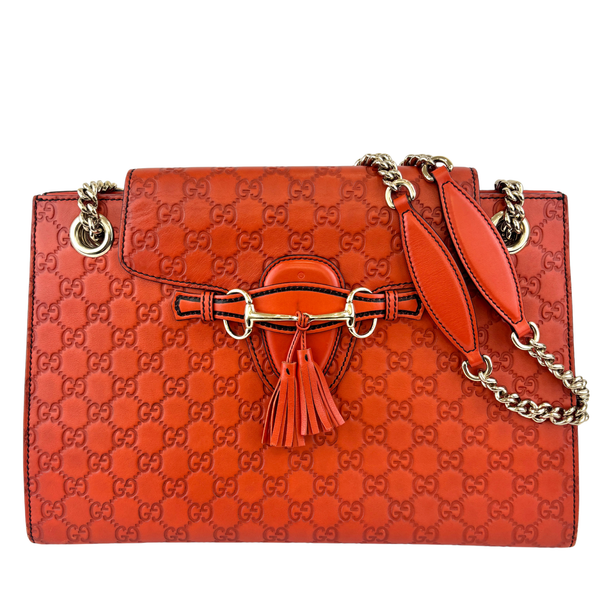 295403 Large Emily Guccissima Chain Shoulder Bag in Rust Orange
