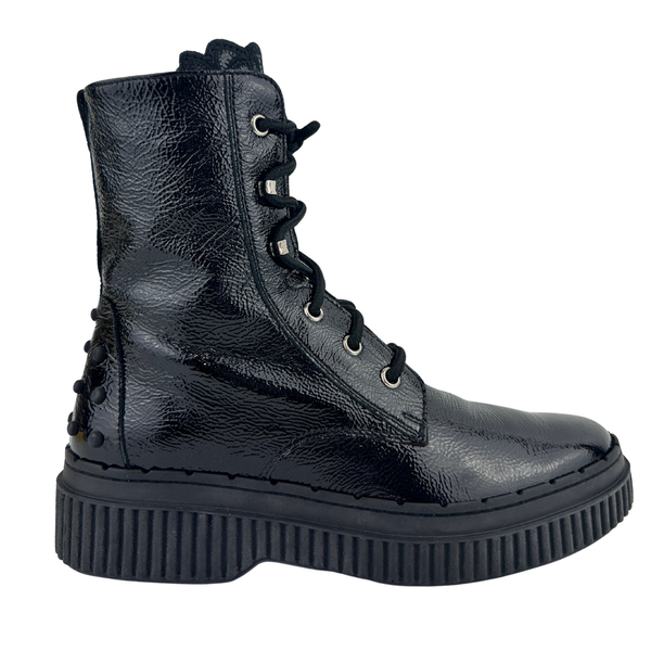 Crinkled Black Patent Leather Ankle Boots Size 37